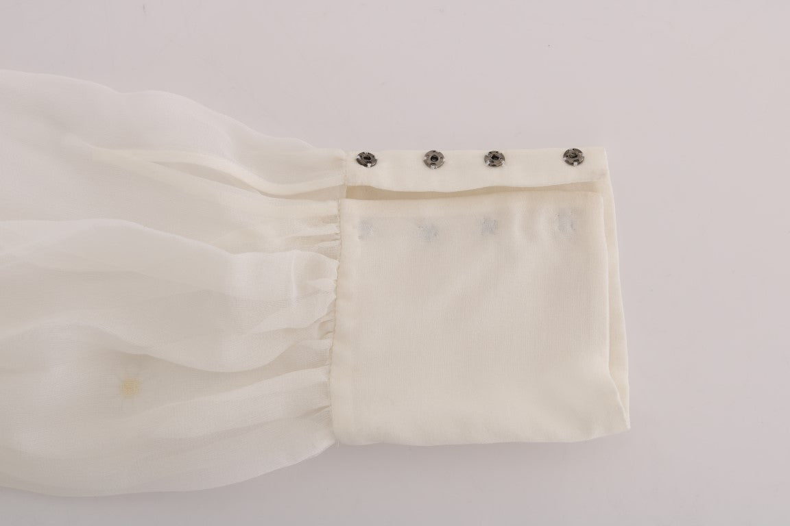 Elegante witte zijden madeliefjesblouse