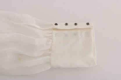 Elegante witte zijden madeliefjesblouse