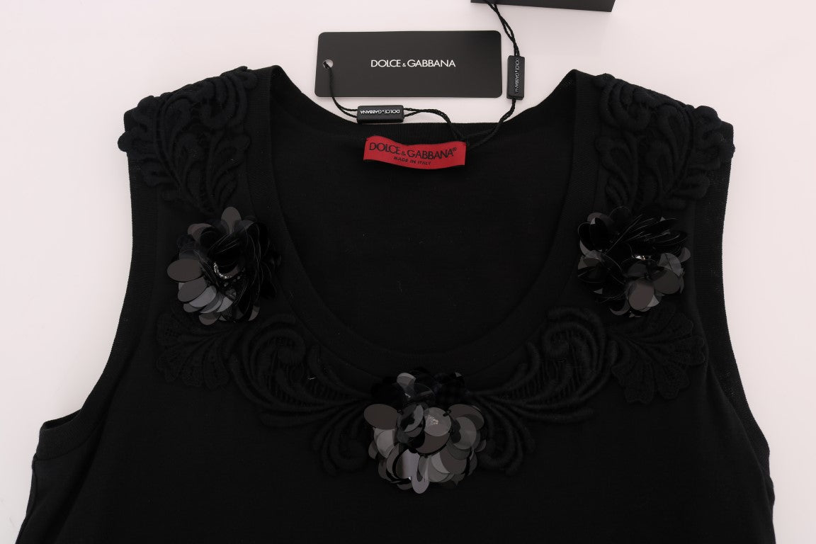 Blusa camisola de lentejuelas con print de flores negra