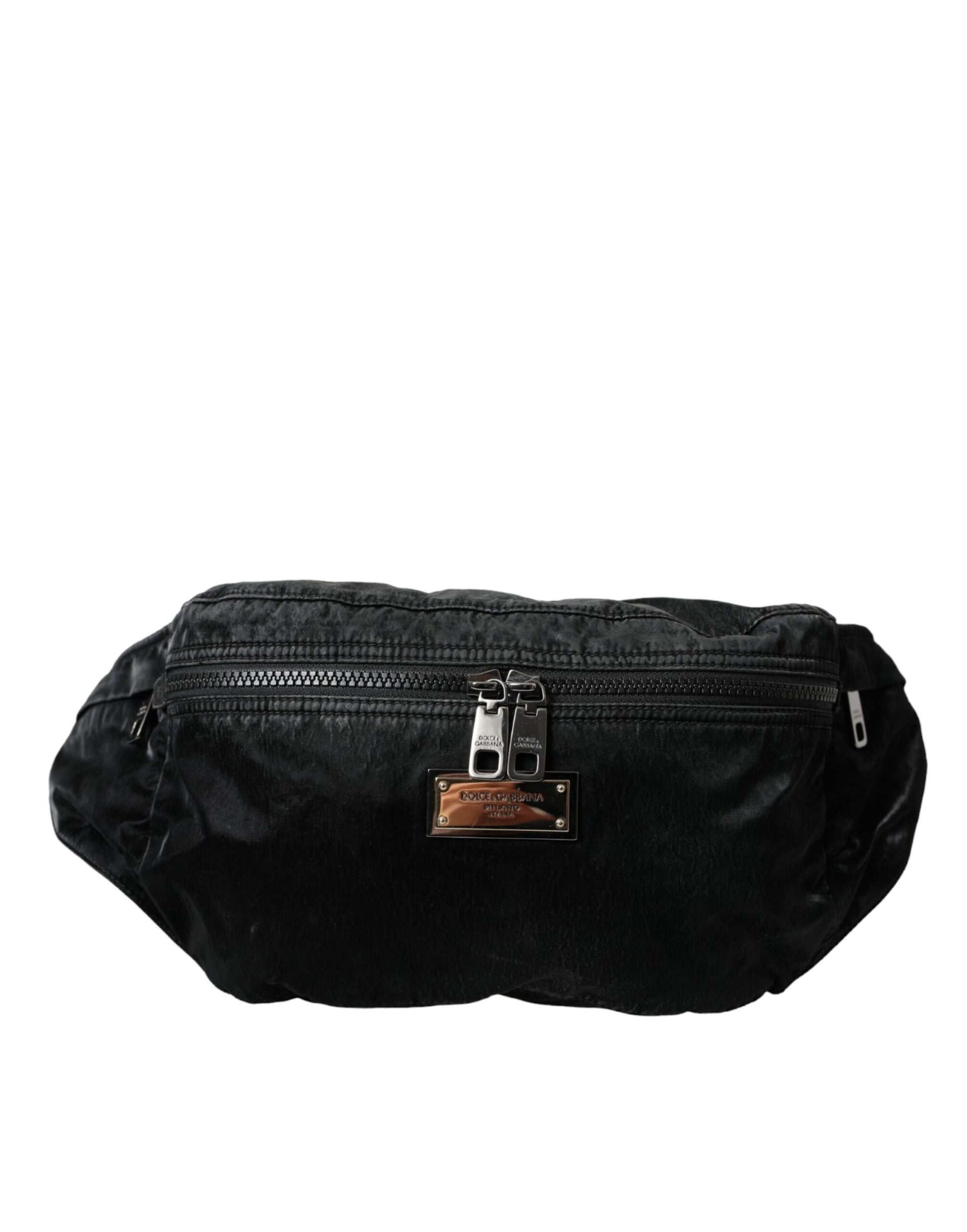 Black Nylon Logo Plaque Belt Waist Fanny Pack Bag