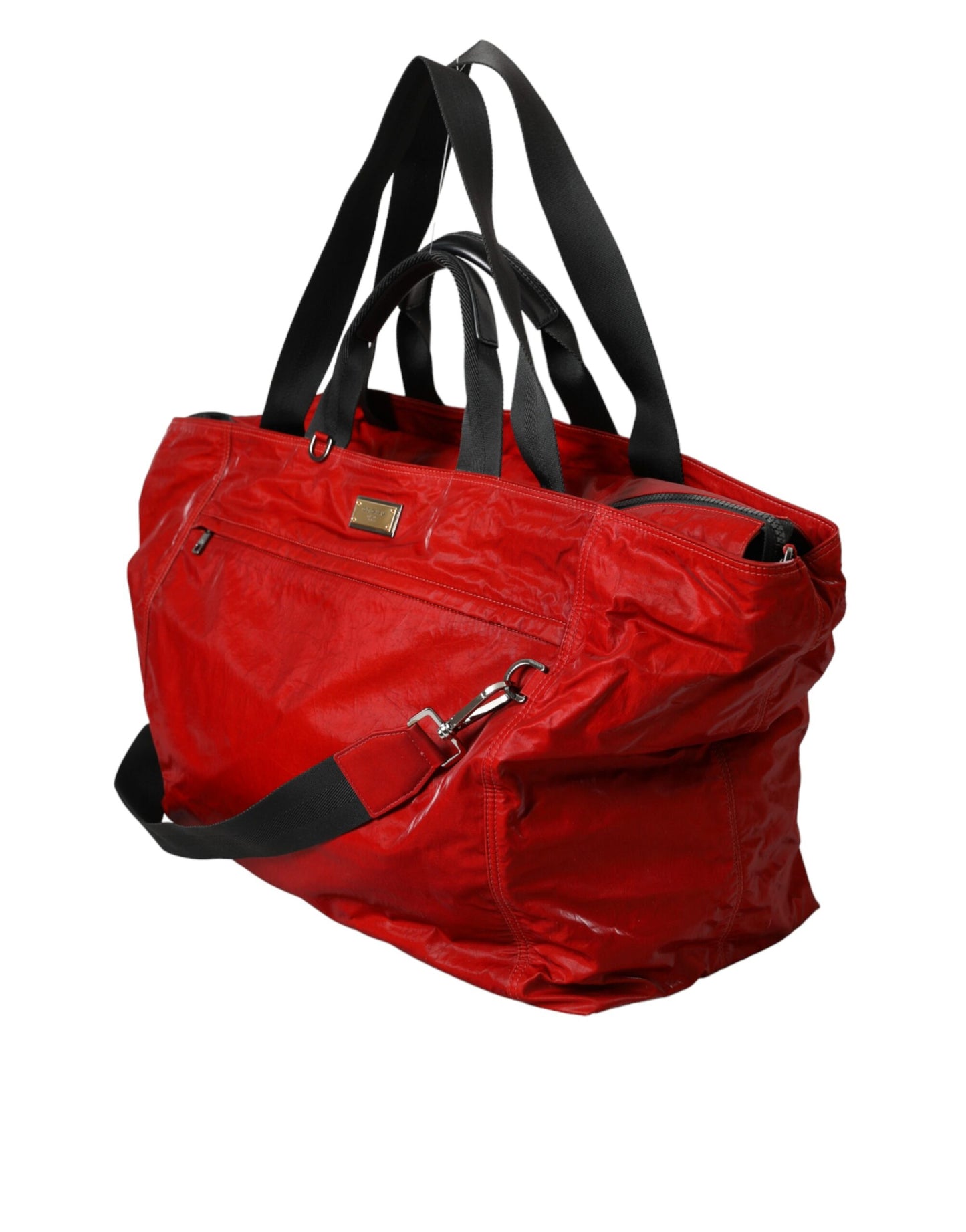 Red Nylon Calfskin Hand Shoulder Duffel Bag