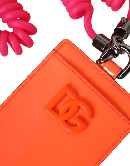 Orange Pink Leather DG Logo Neck Strap Card Holder Wallet