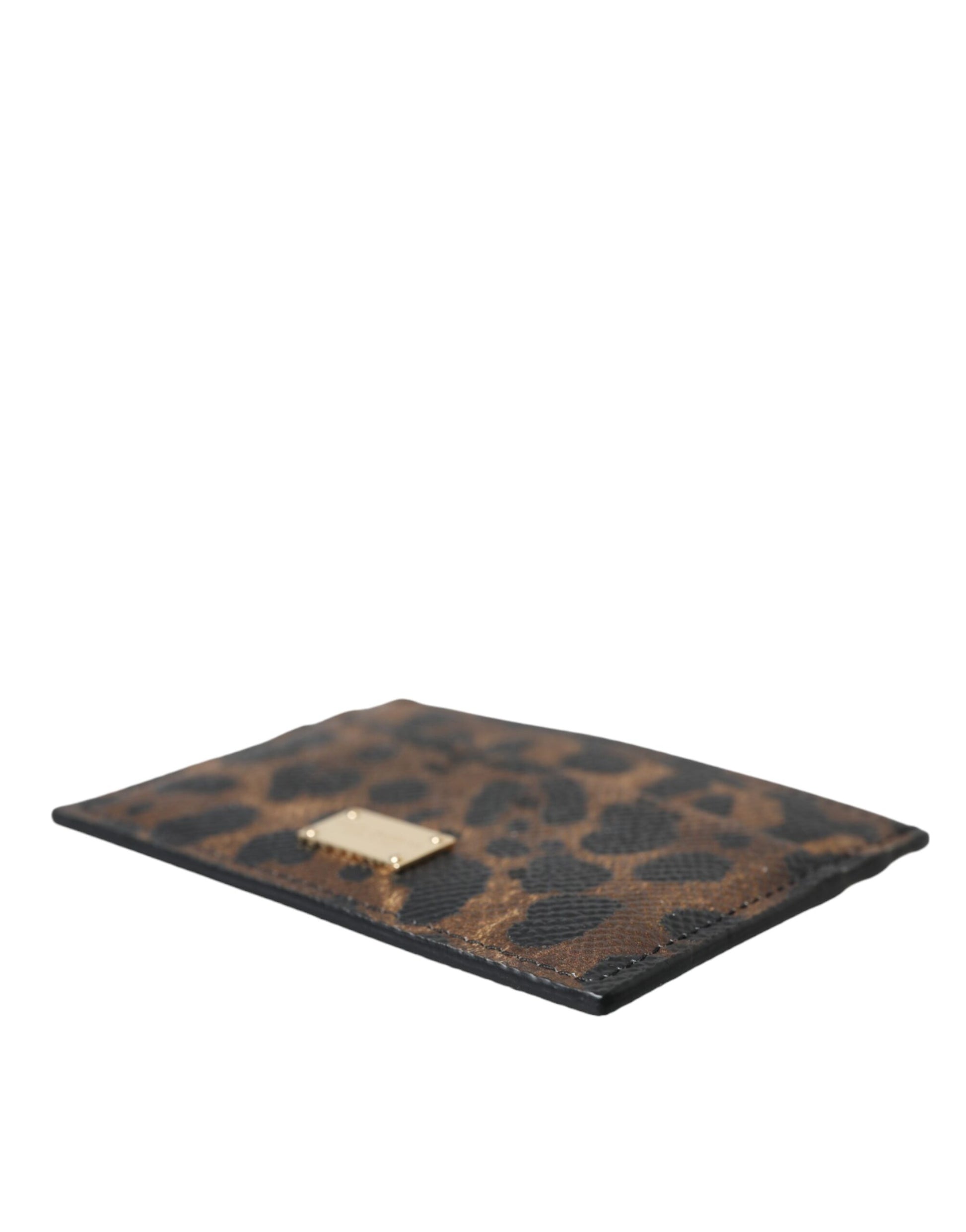 Brown Leather Leopard Logo Plaque Women Cardholder Wallet