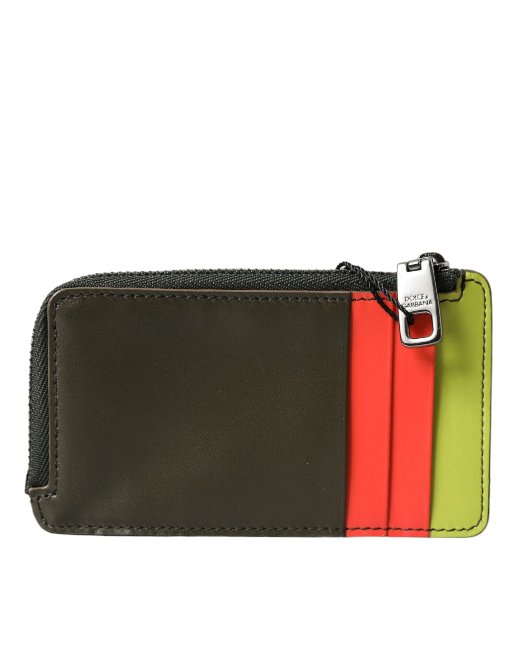 Multicolor Calfskin Leather Logo Card Holder Wallet