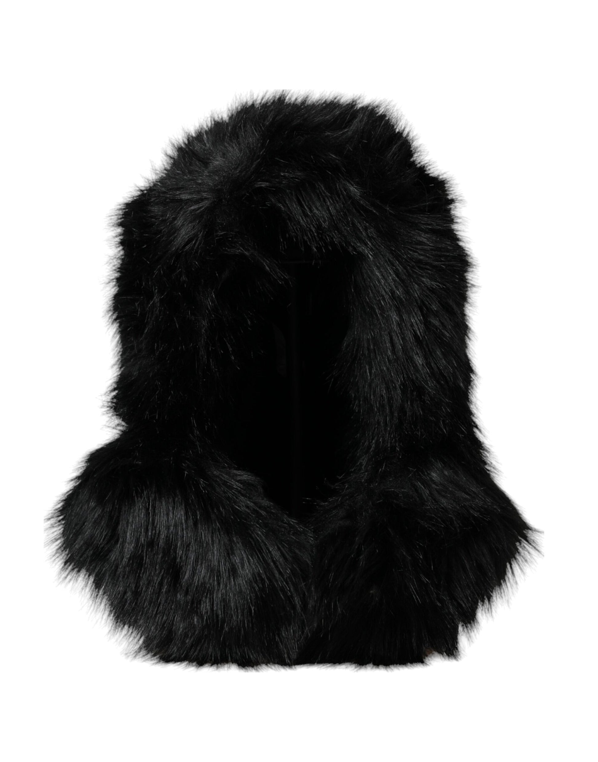 Black Faux Fur Whole Head Wrap Hat