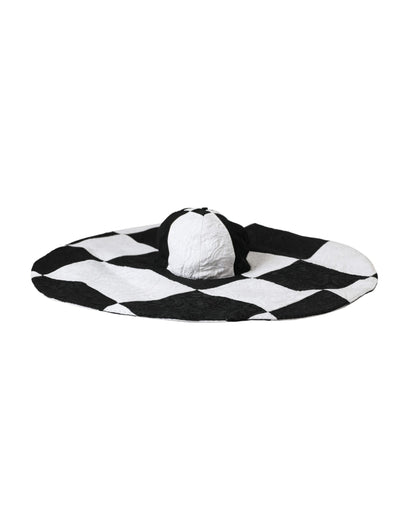 Black White Checkered Wide Brim Floppy Hat