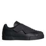 Black Leather Slip On Low Top Sneakers Shoes