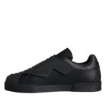 Black Leather Slip On Low Top Sneakers Shoes