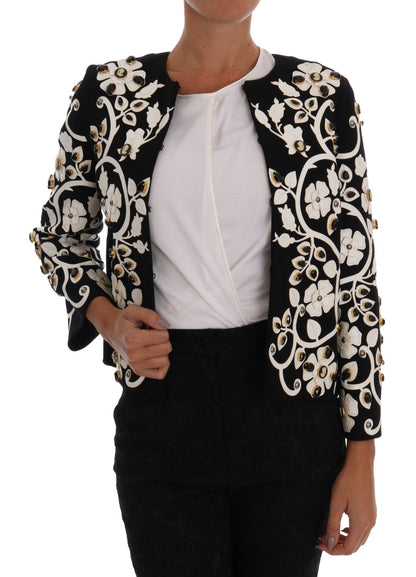 Chaqueta abrigo de lana con cristales y bordado floral