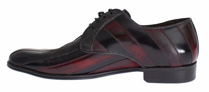 Elegantes zapatos de vestir de cuero a rayas burdeos negros