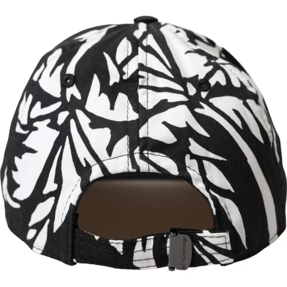 Black Cotton Leaf Print Baseball Hat