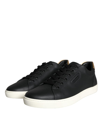 Black Leather Portofino Low Top Sneakers Shoes