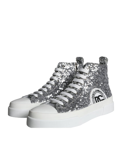 Silver White Sequined High Top Sneakers Shoes