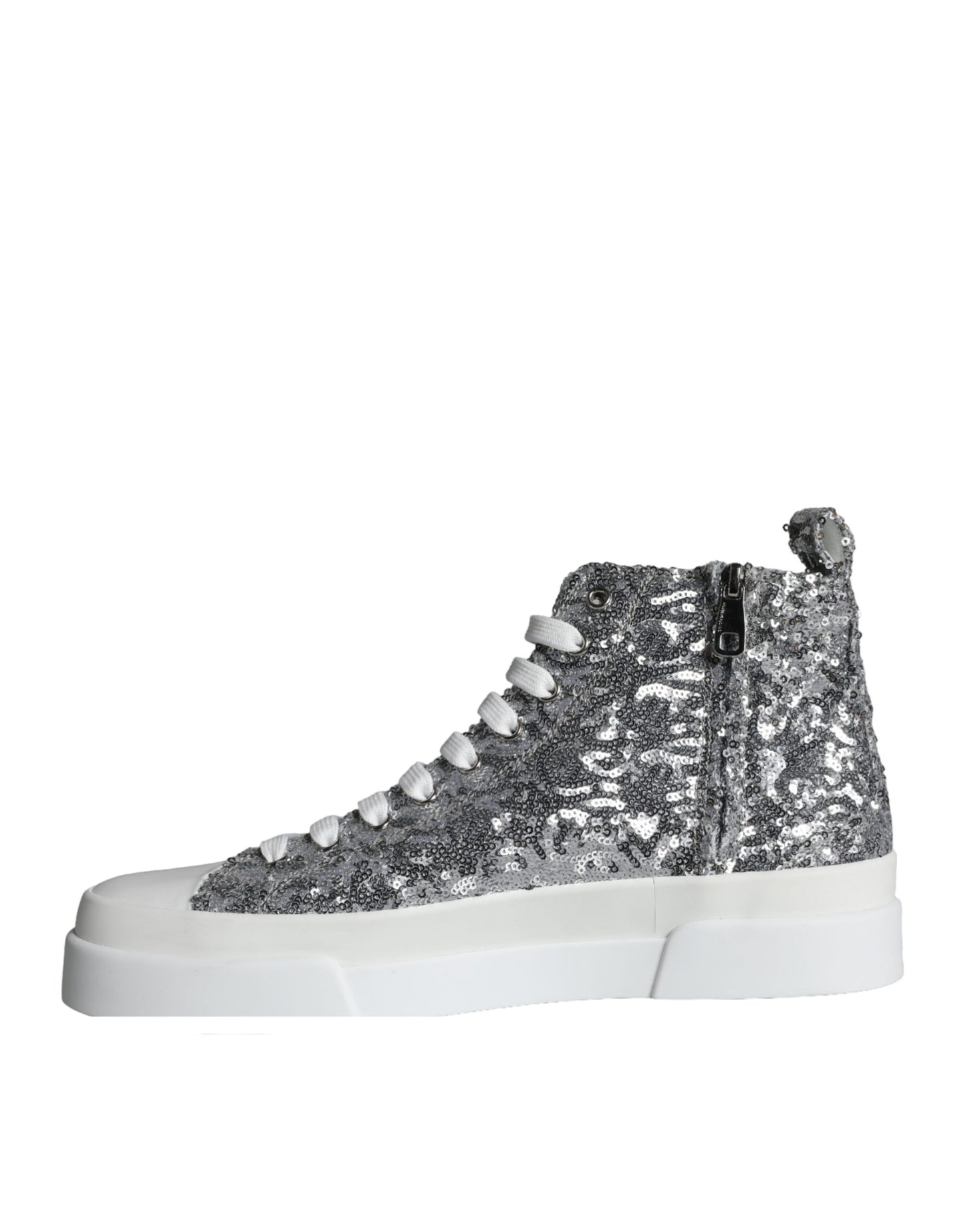 Silver White Sequined High Top Sneakers Shoes