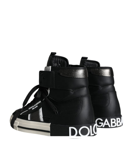 Black White Lace Up High Top Sneakers Shoes