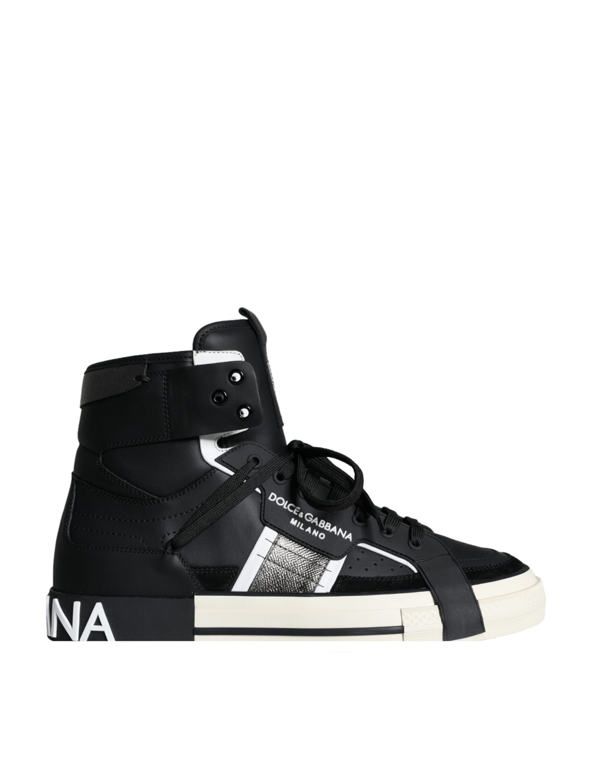 Black White Lace Up High Top Sneakers Shoes