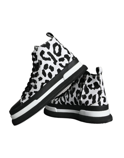 Black White Leopard High Top Sneaker Shoes