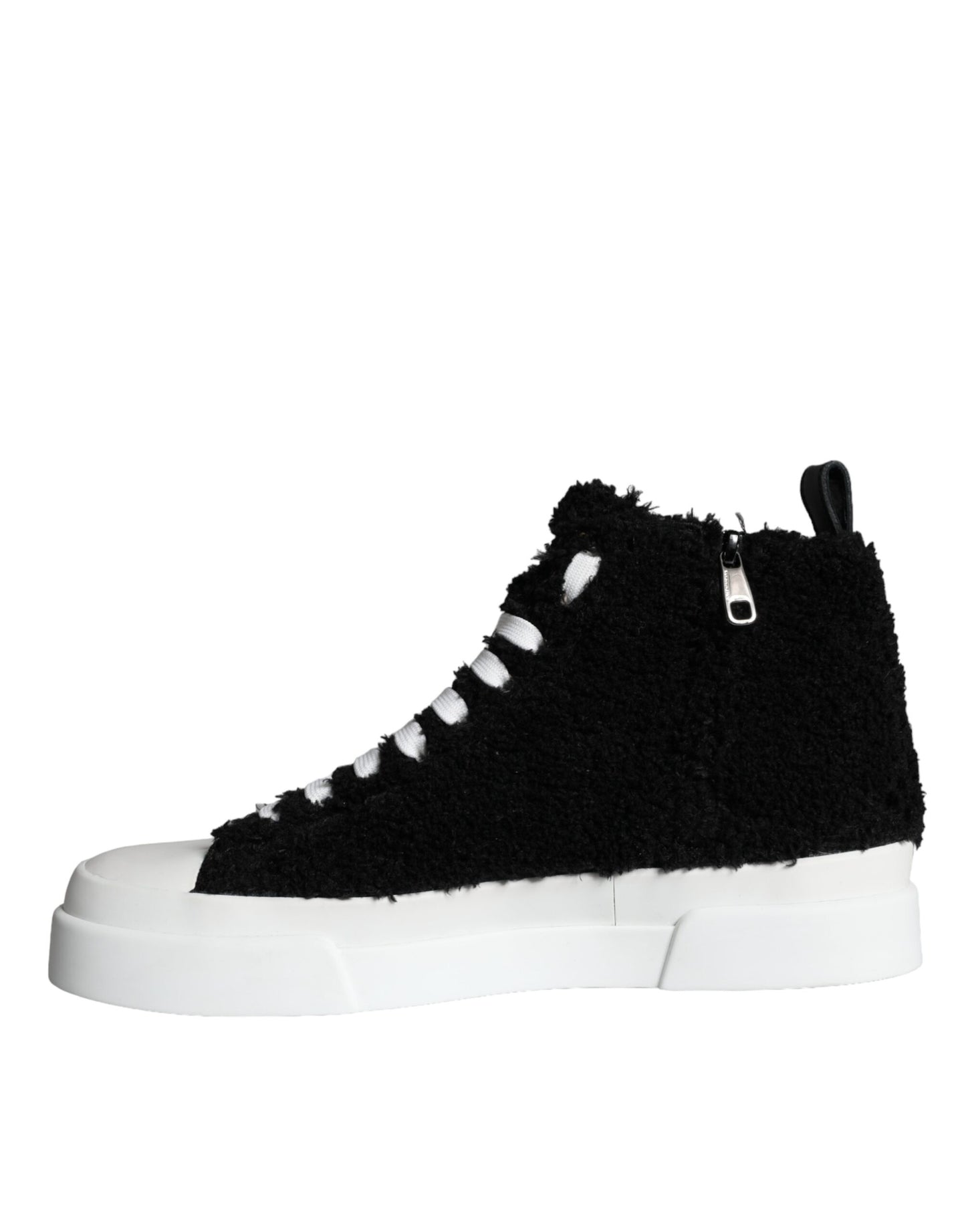 Black White Fur Logo High Top Sneaker Shoes