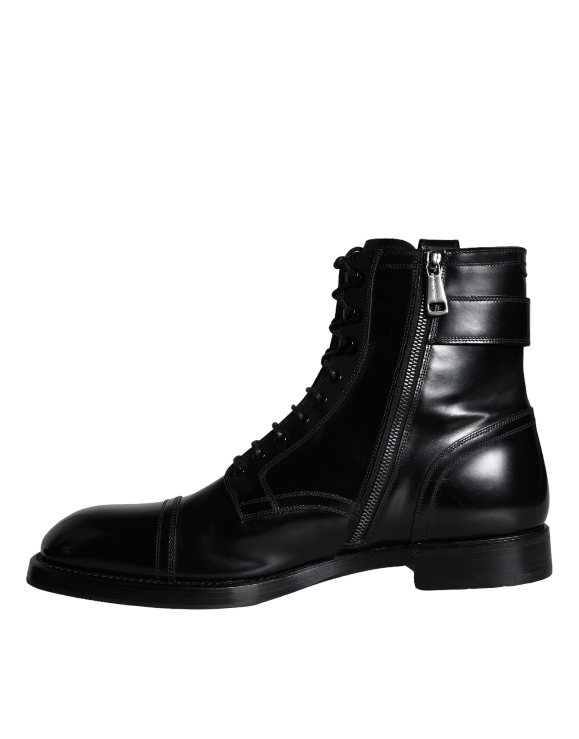 Black Logo Lace Up Mid Calf Men Boots Shoes