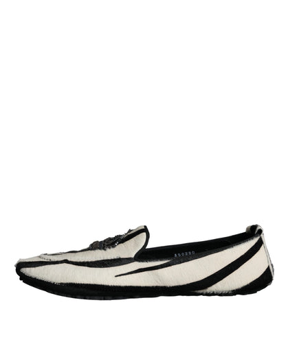 Black White Calf Fur Slip On Loafers Men Shoes