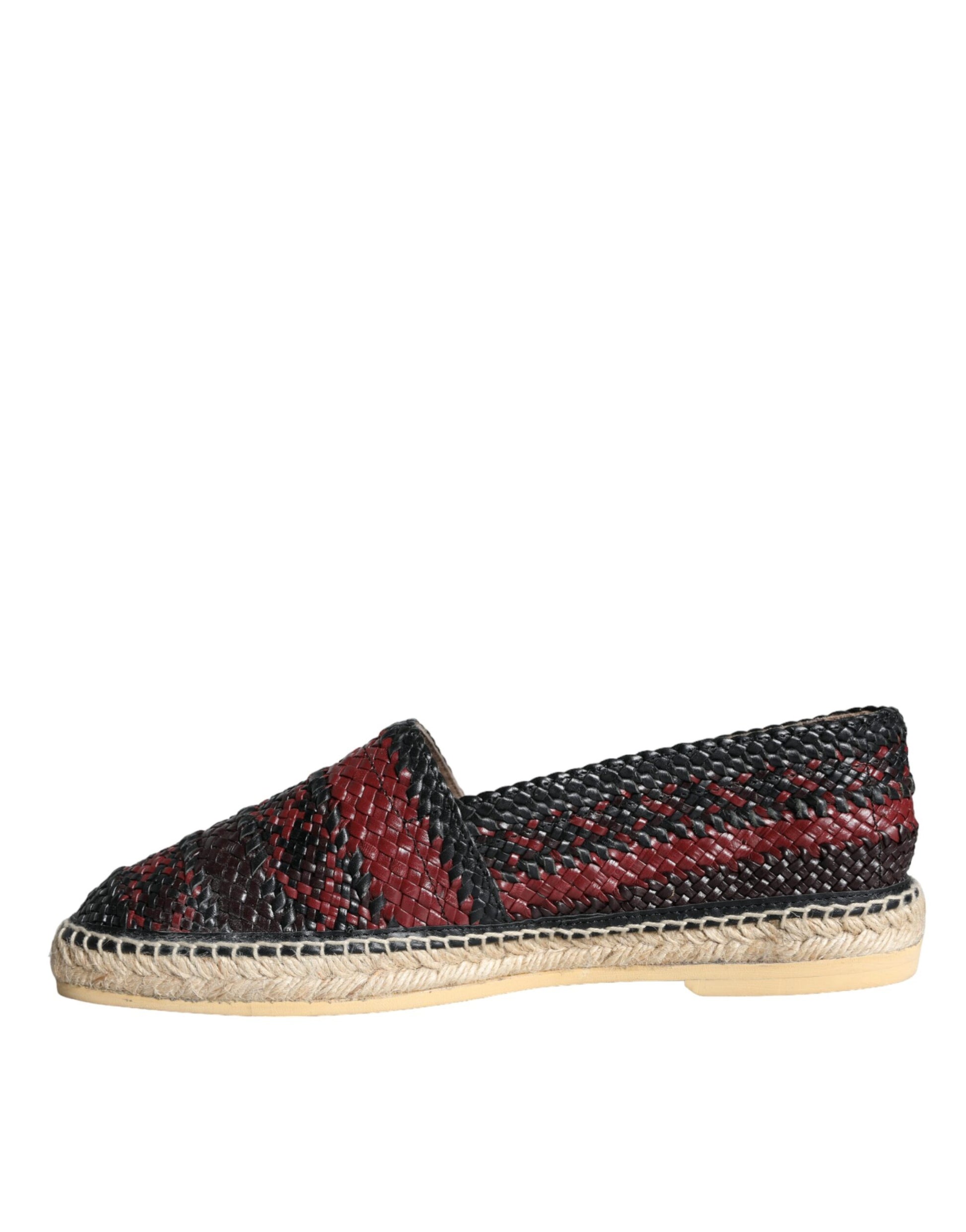 Black Maroon Woven Leather Buffalo Men Espadrille Shoes