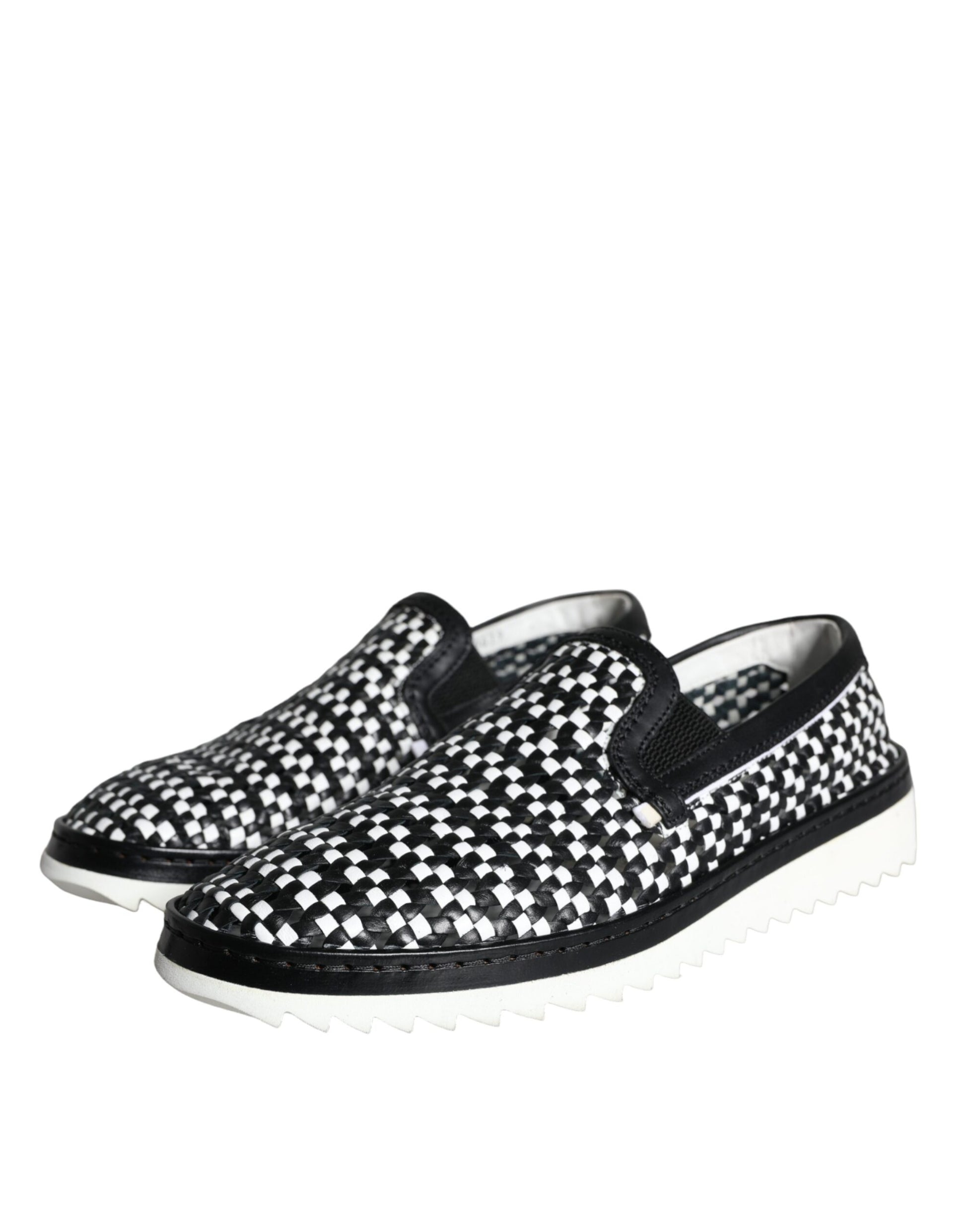 Black White Weaved Slip On Men Loafers Shoes