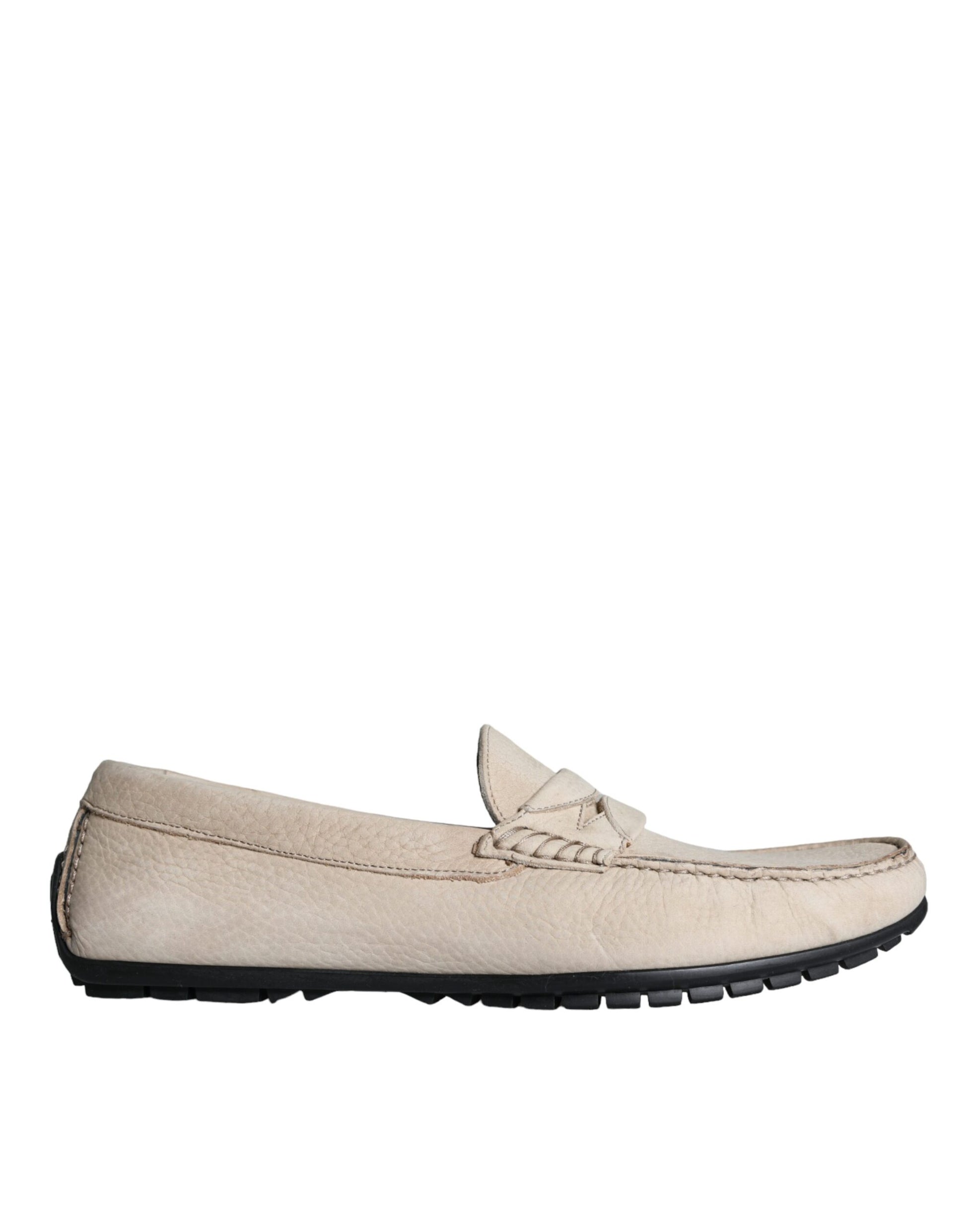 Beige Leather Slip Mocassin Loafers Men Shoes