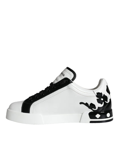 White Black Leather Crown Milano Sneakers Shoes