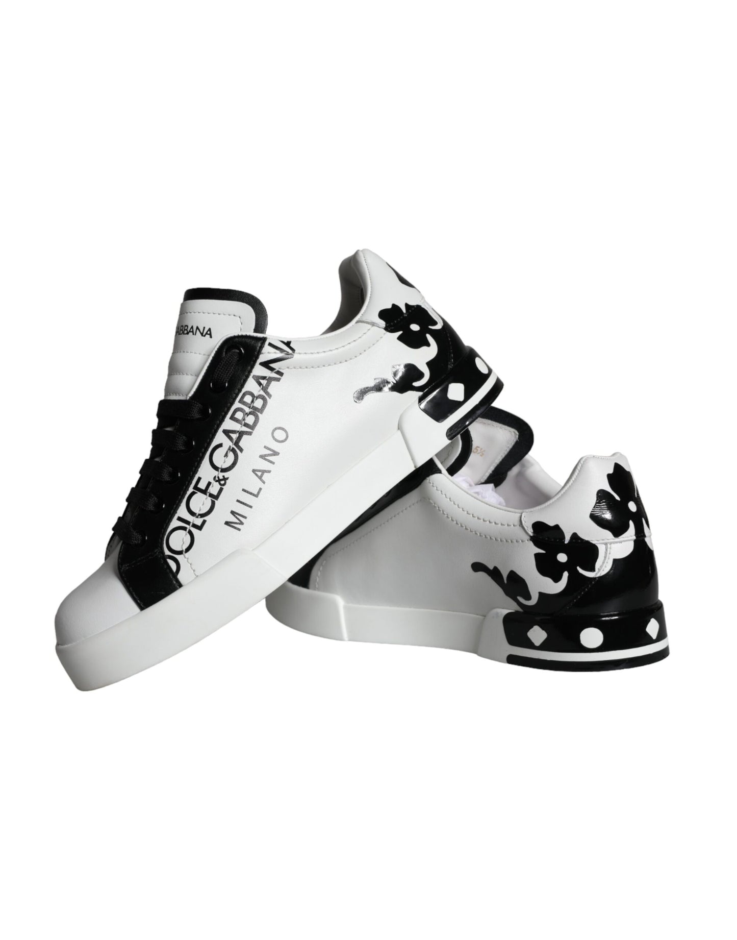 White Black Leather Crown Milano Sneakers Shoes