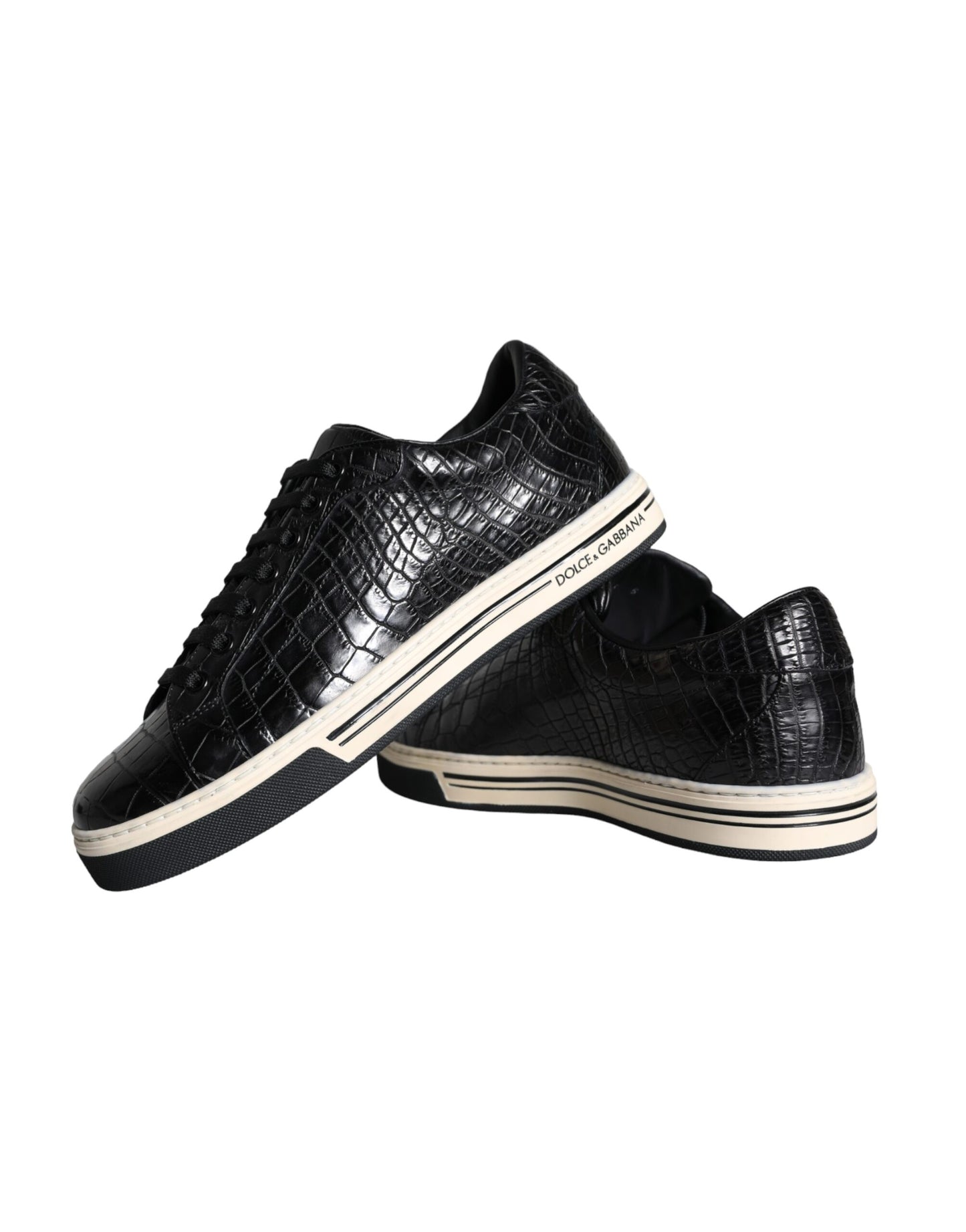 Black Leather Men Low Top Sneakers Shoes