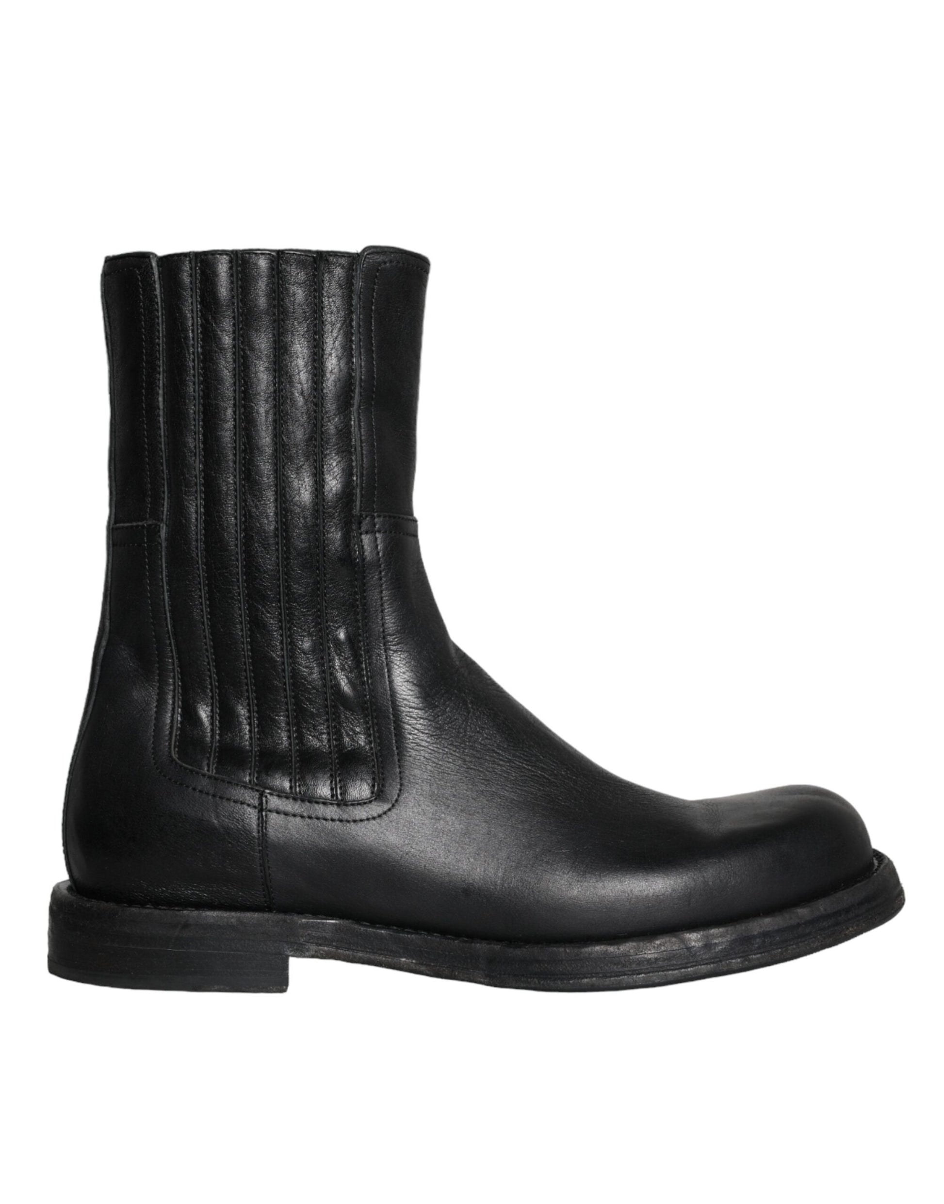 Black Horse Leather Mid Calf Boots Men Shoes