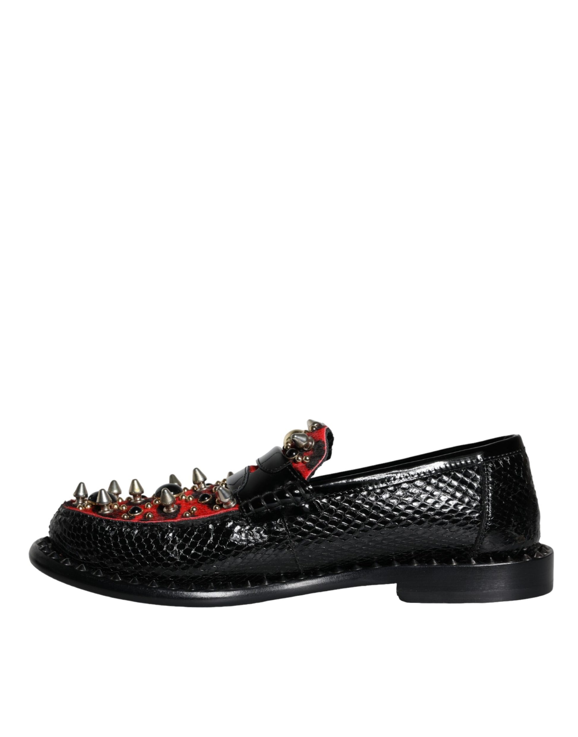 Black Leopard Print Studs Leather Loafers Shoes