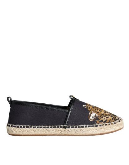 Black Cotton Leopard Slip On Espadrilles Shoes