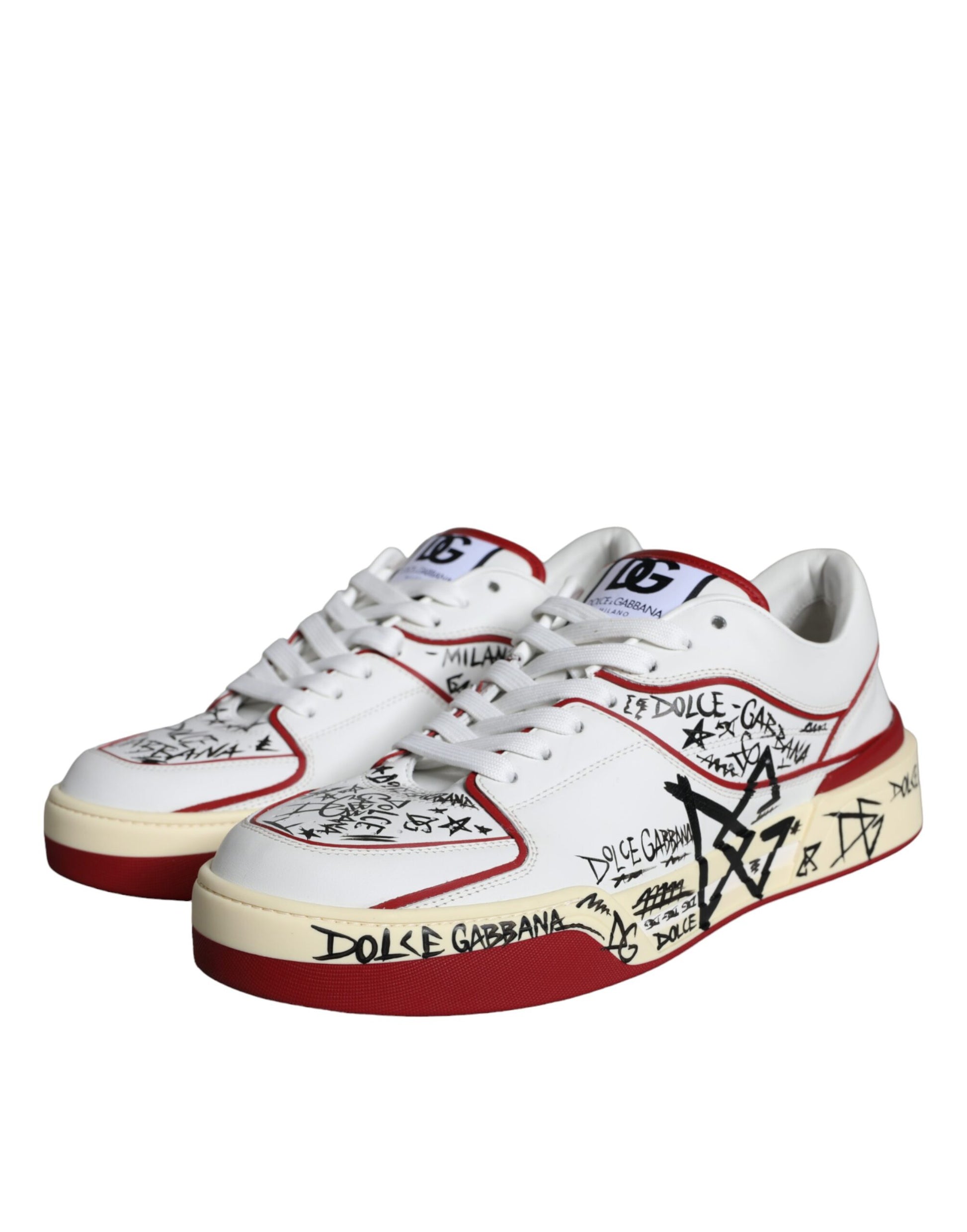 Red White Printed Leather Low Top Men Sneakers Shoes