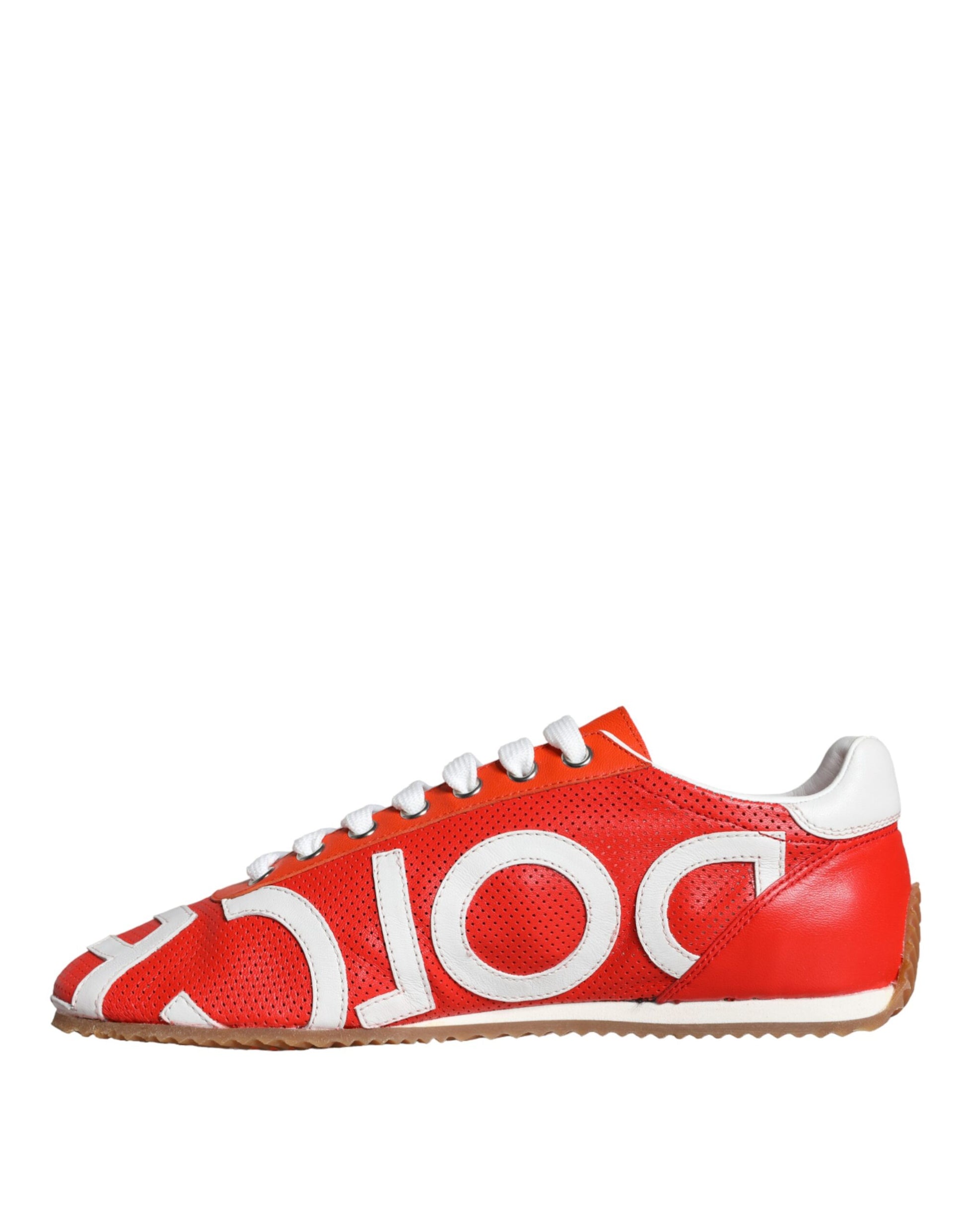 Red White Leather Logo Casual Sneakers Shoes