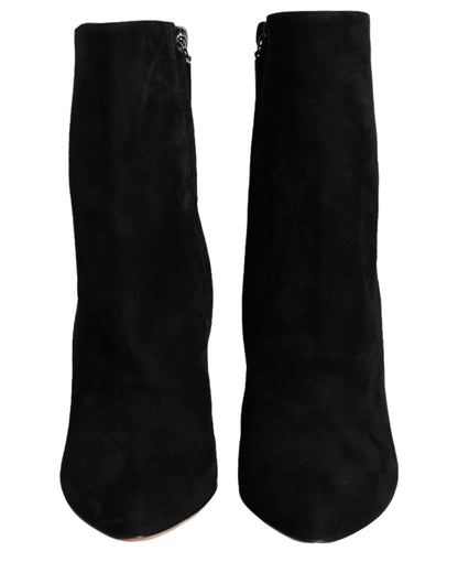 Black Suede Leather Mid Calf Boots Shoes