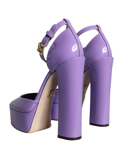 Purple Leather Platform Ankle Strap Sandals Shoes