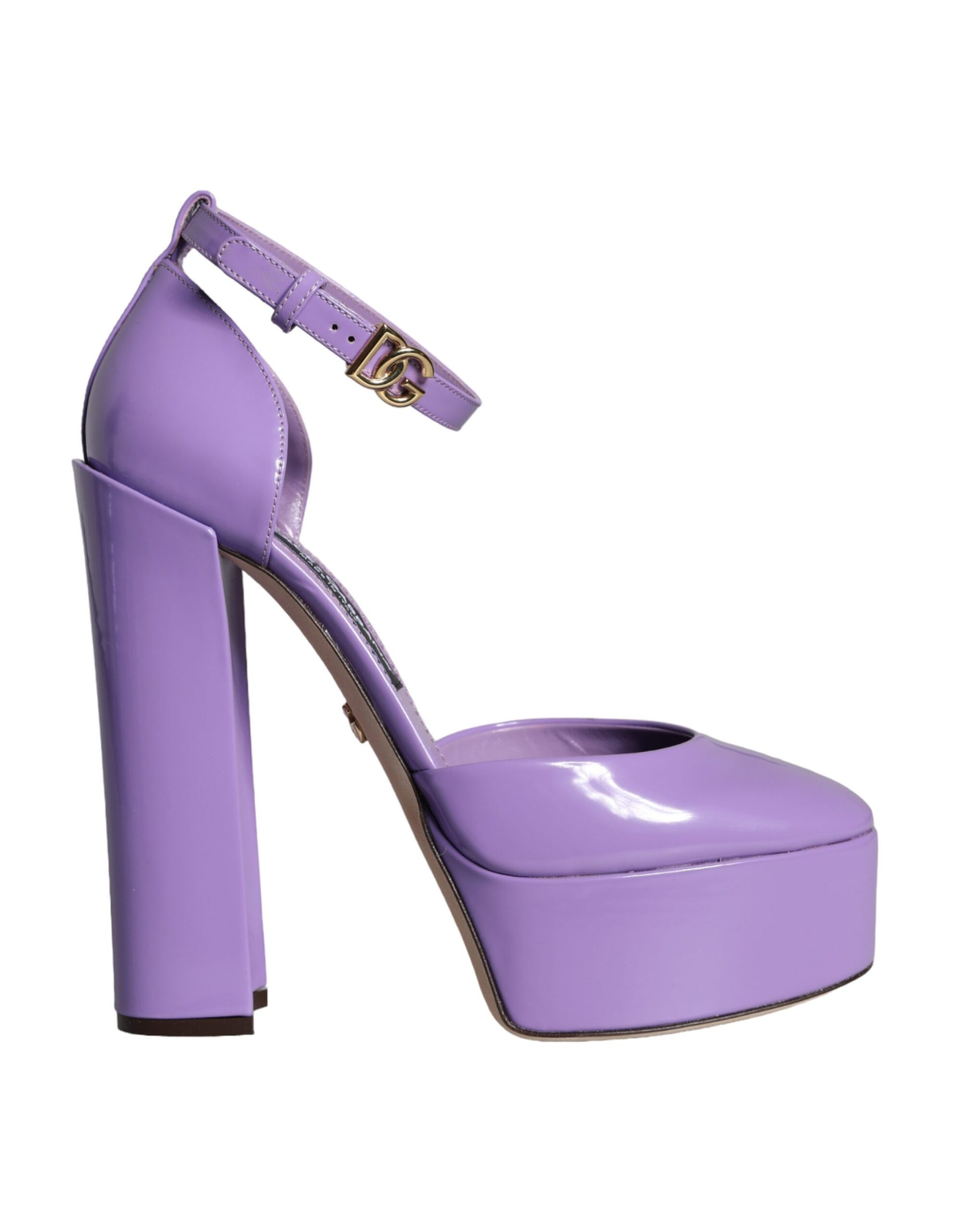 Purple Leather Platform Ankle Strap Sandals Shoes