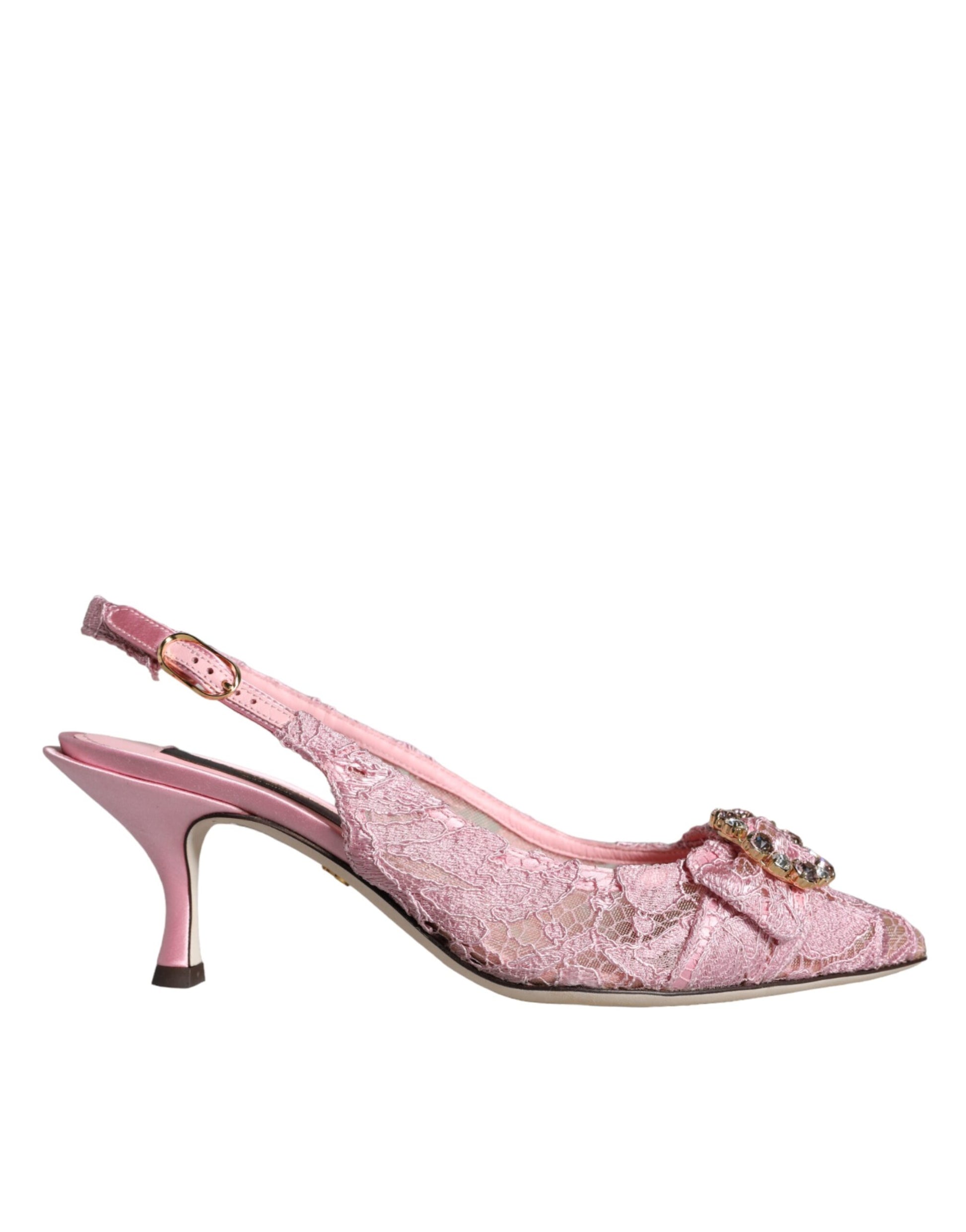 Pink Taormina Lace Crystal Heel Slingbacks Shoes