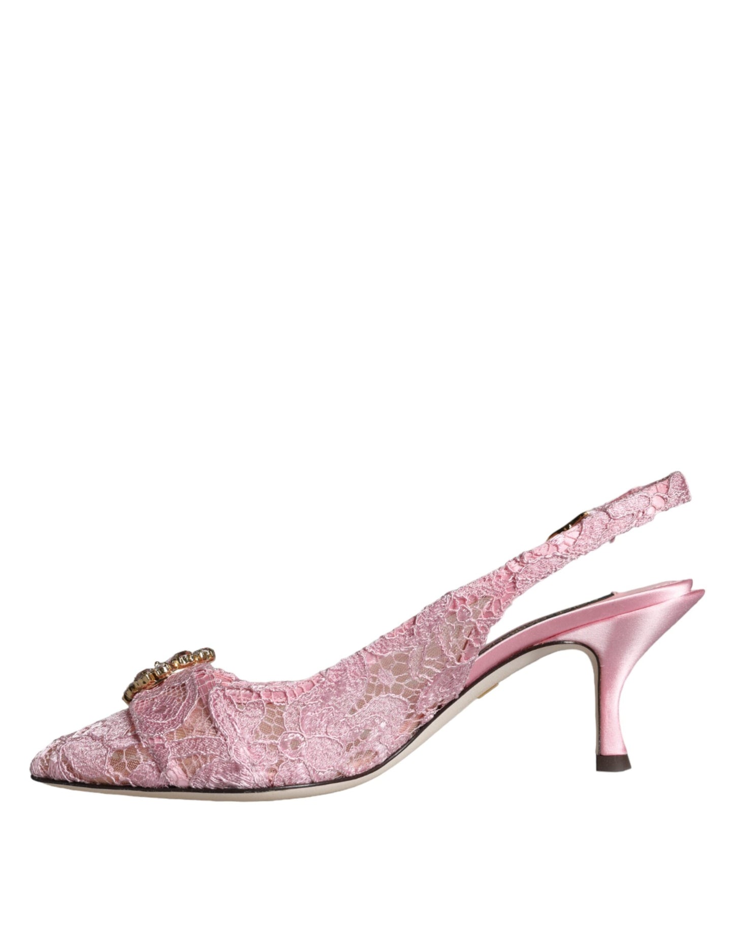 Pink Taormina Lace Crystal Heel Slingbacks Shoes