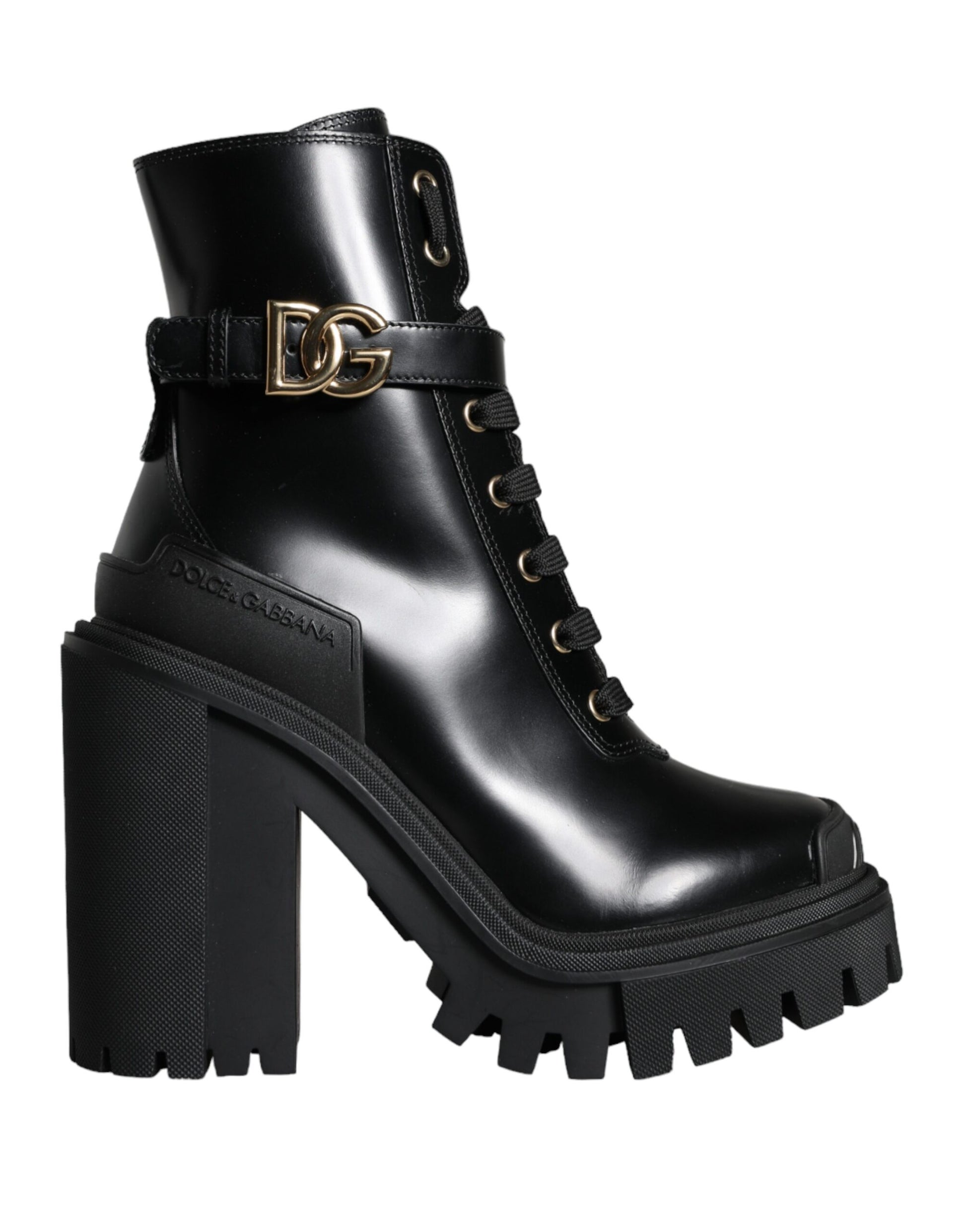 Black Calf Leather Logo Trekking Biker Boots Shoes