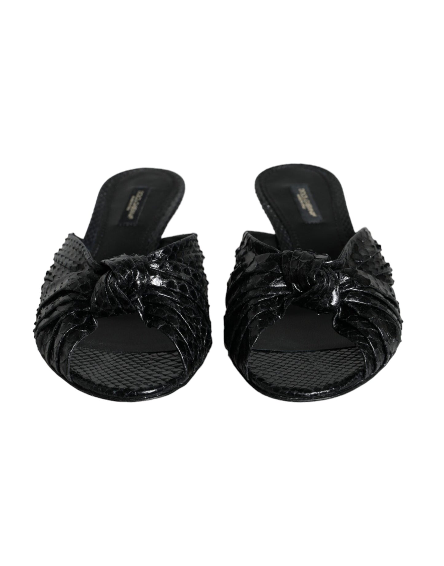 Black Leather Heels Slides Sandals Shoes