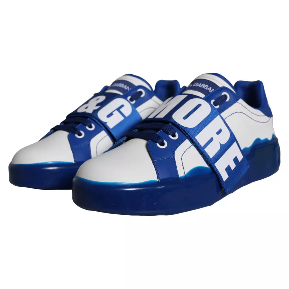 White Blue Amore Print Leather Sneakers Shoes