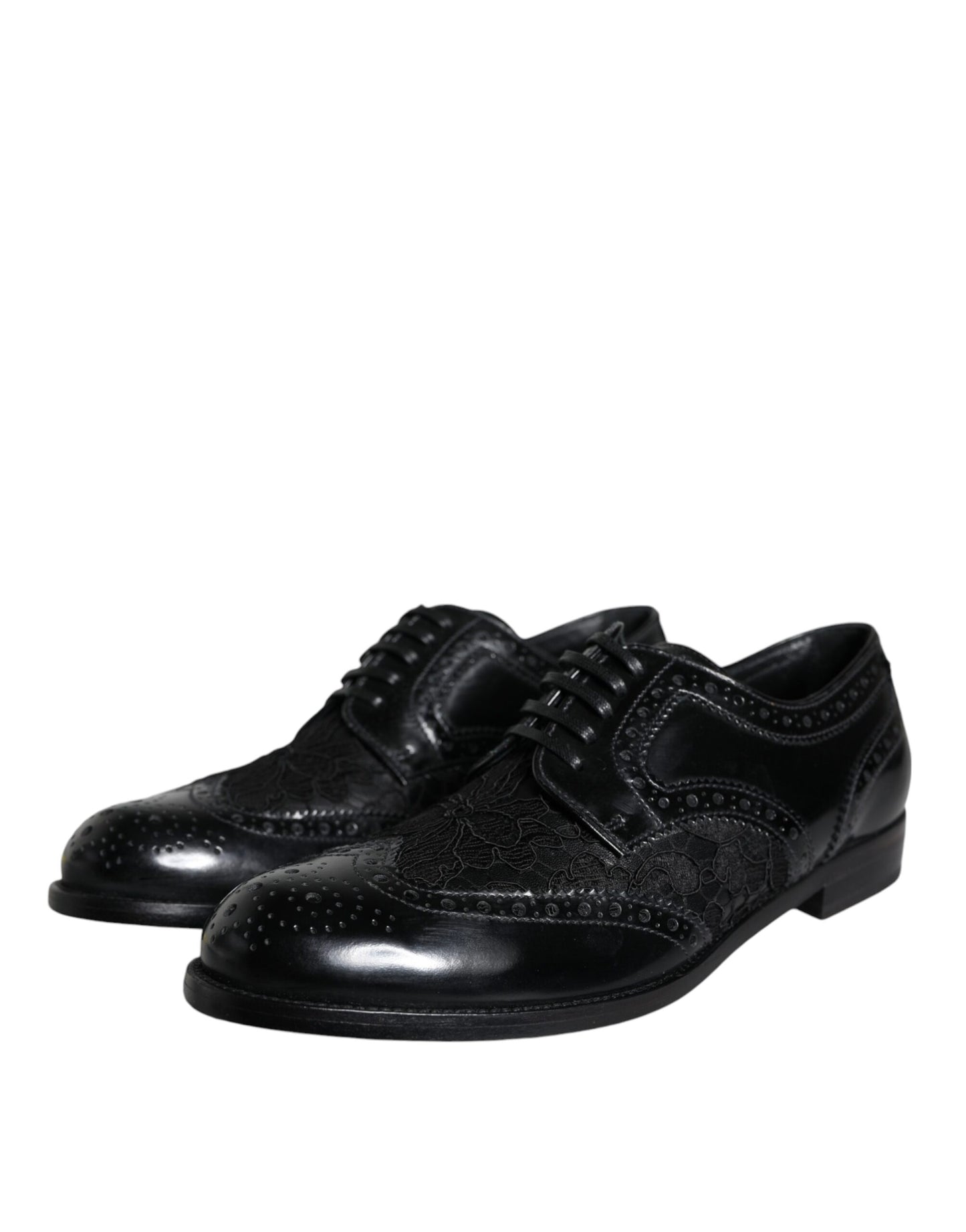 Black Leather Floral Lace Dress Formal Shoes