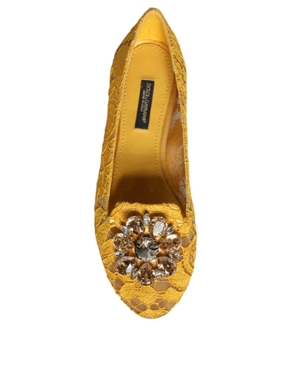 Mustard Lace Crystal Ballet Flats Loafer Shoes