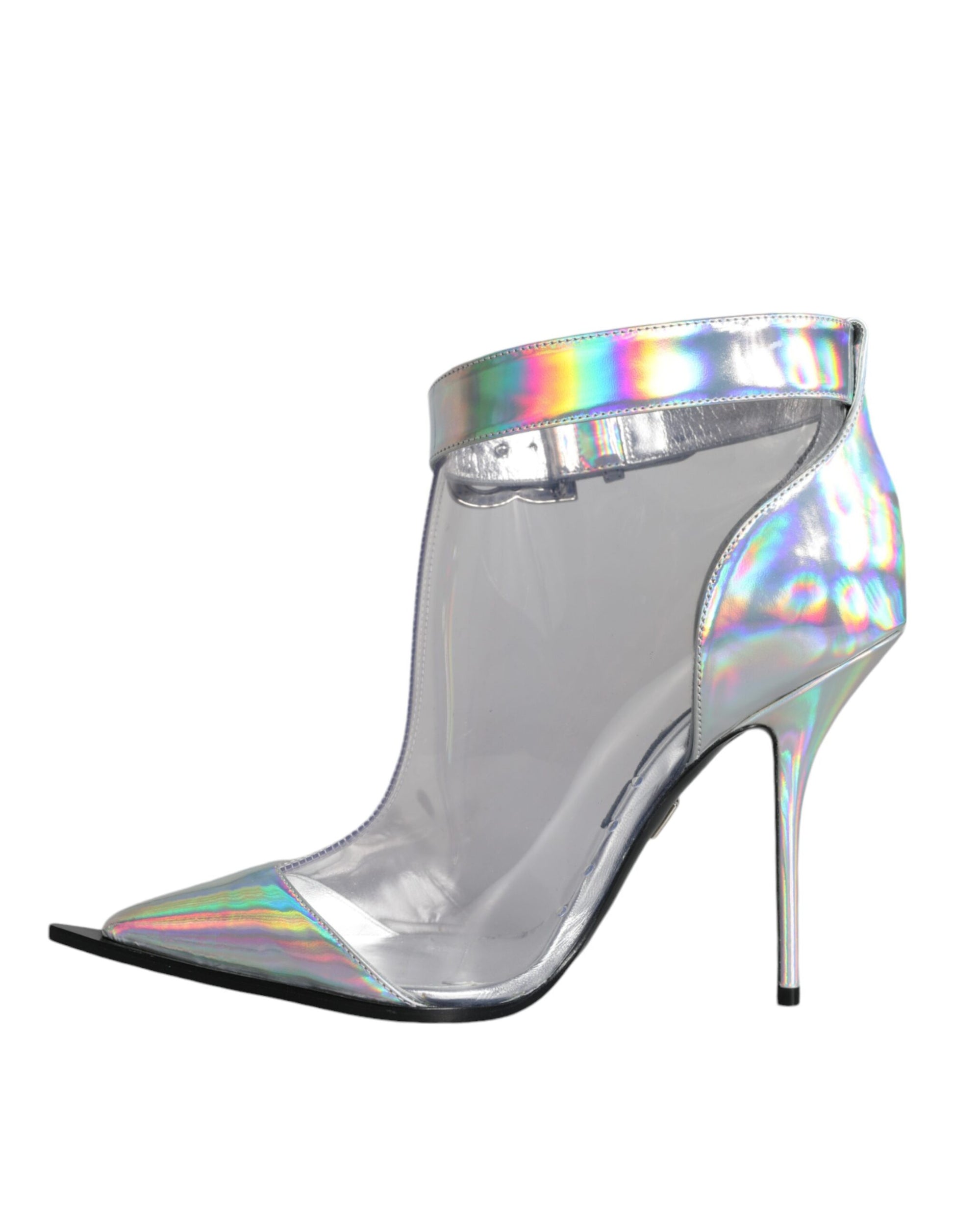 Silver Iridescent PVC Pointed Short Boots Shoes