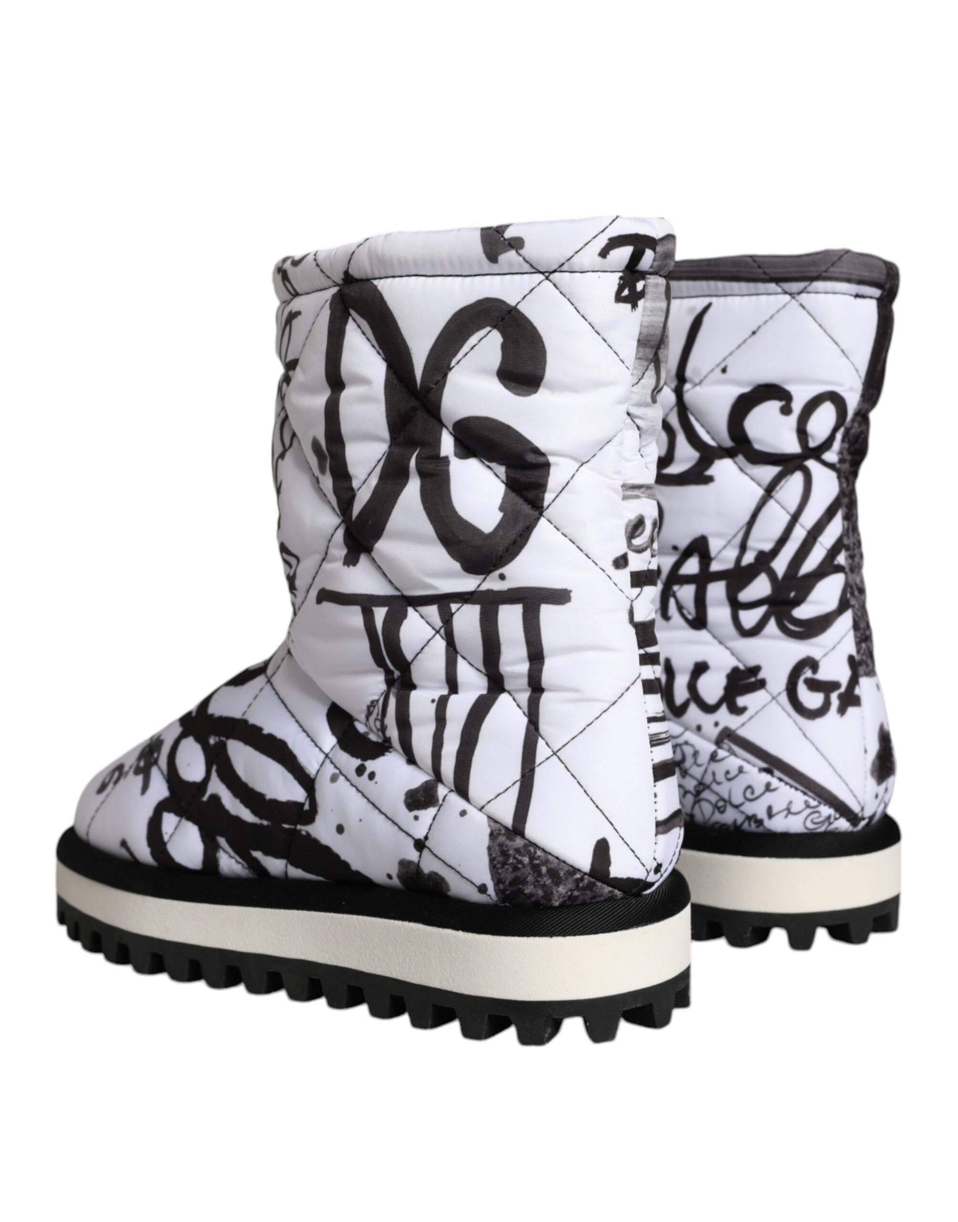 White Padded Logo Print Mid Calf Boots Shoes