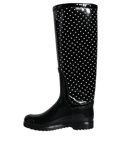 Black Polka Dot Rubber Knee High Boots Shoes