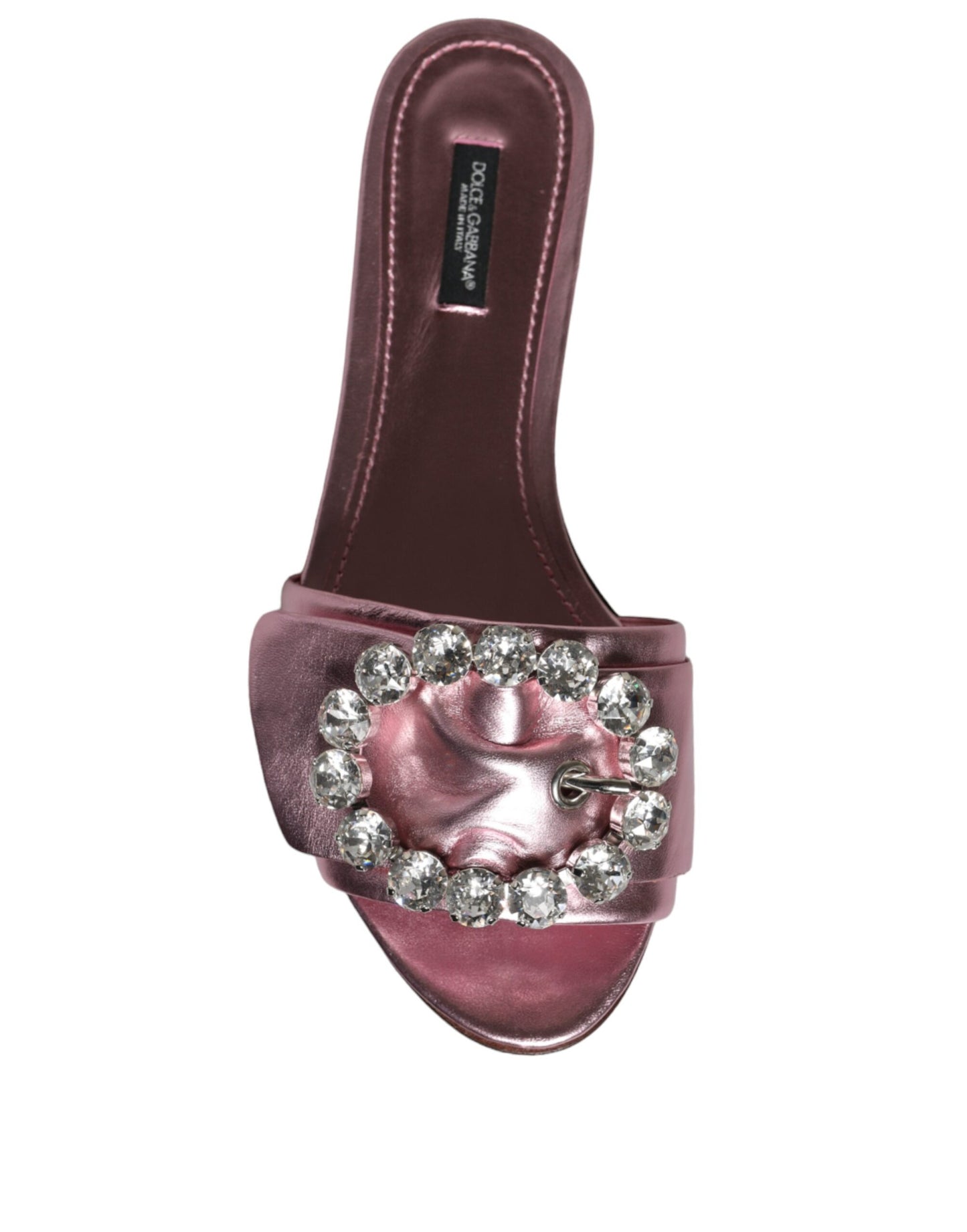 Metallic Pink Crystal Leather Flats Sandals Shoes