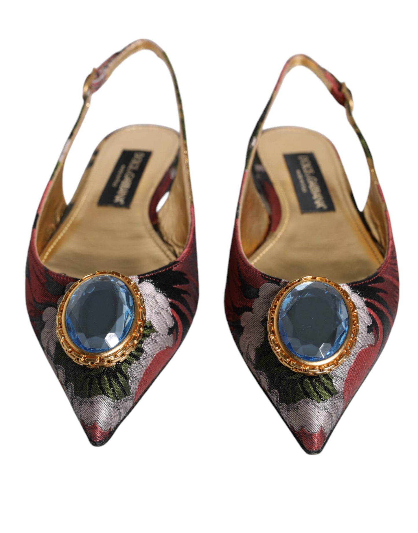 Multicolor Jacquard Crystal Flats Slingback Shoes